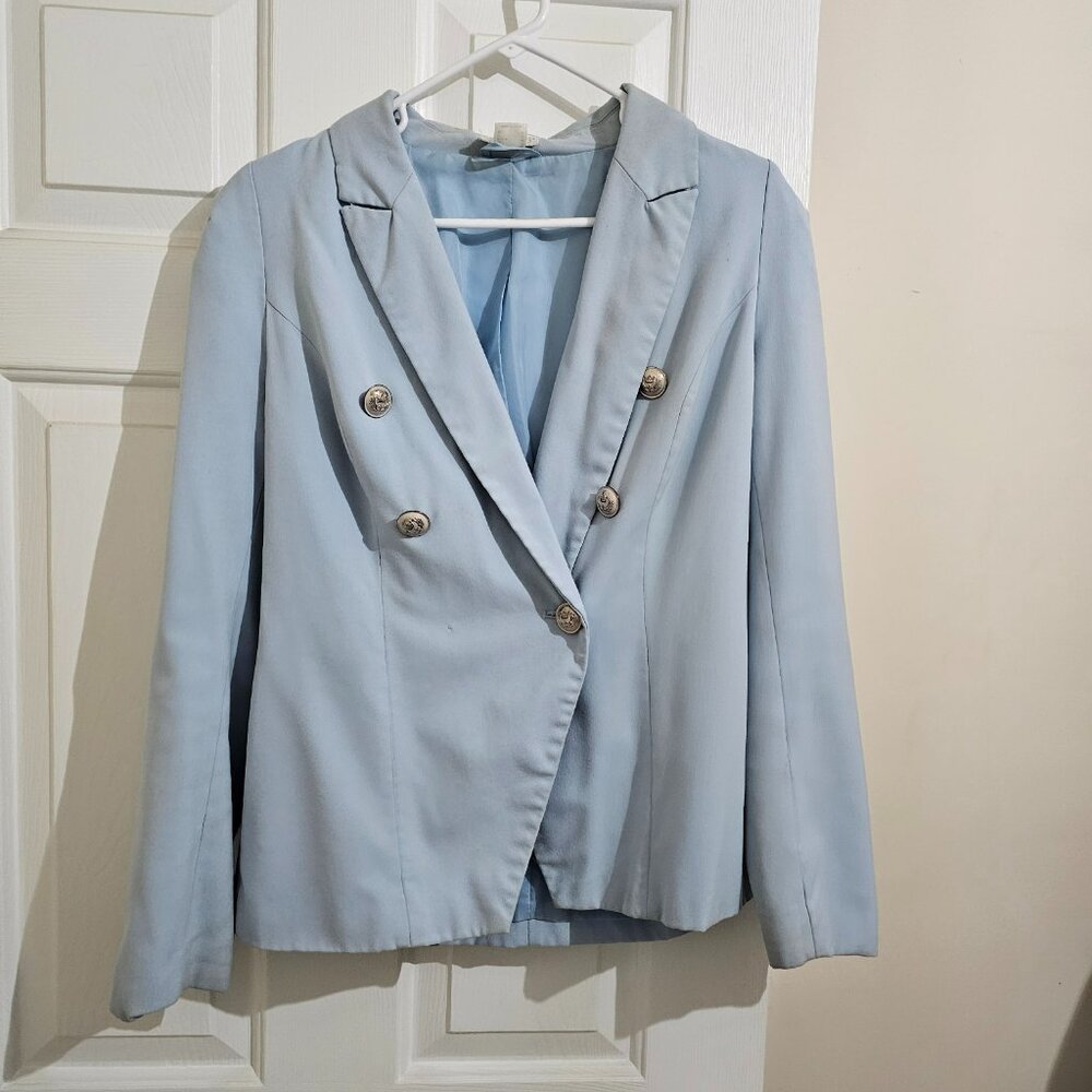 VENUS Light Blue Double-Breasted Blazer – Polished Fit, Modern Military Vibe